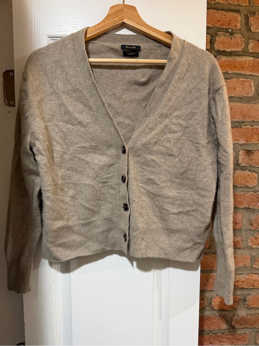 Massimo Dutti Taupe 100% Cashmere Button-Front V-Neck Cardigan